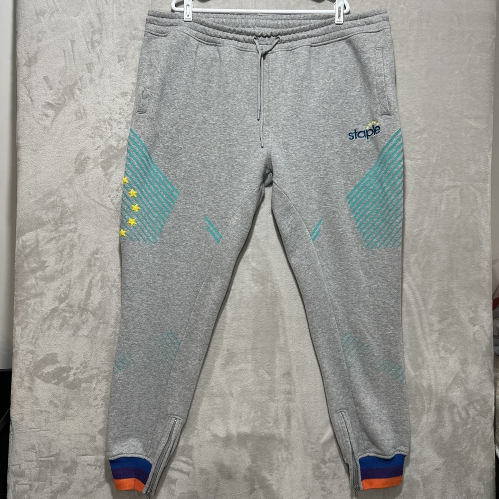 Staple Pigeon Men's Joggers‎ Embroidered Graphics Print Orange Blue Cuffs Sz 3XL